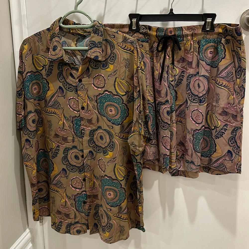 Vacation pattern Hawaiian matching summer set - brown